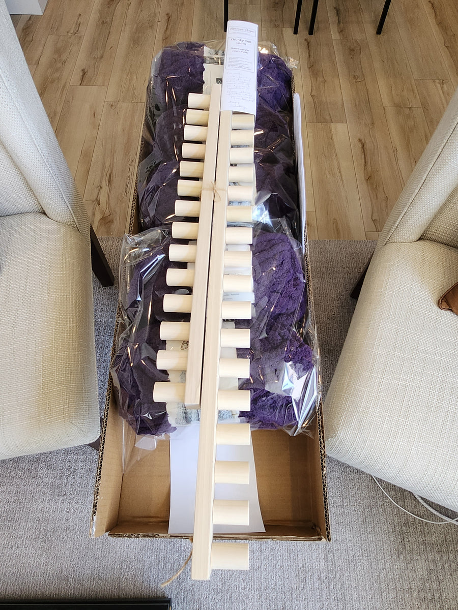 The Extreme Chunky Blanket Loom Kit includes 6 Balls of Yarn