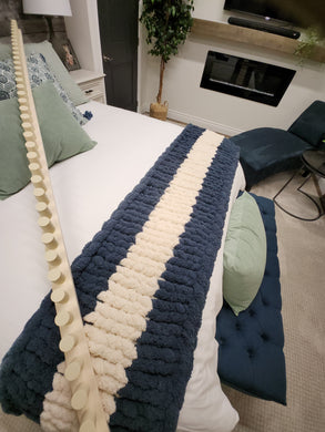 long Jumbo Knitting loom on bed runner